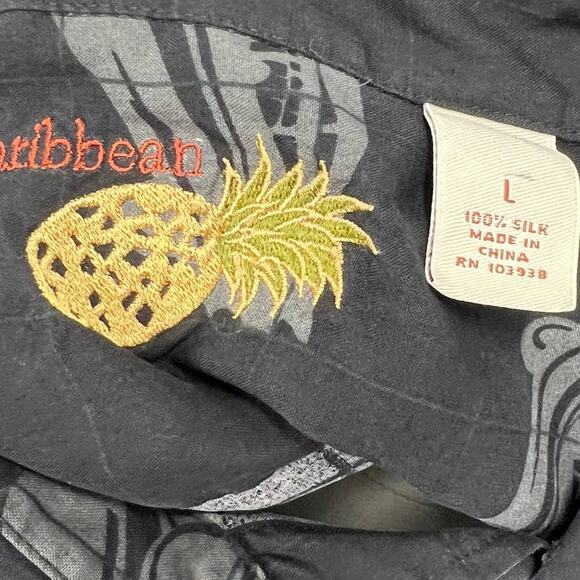 CARIBBEAN Classic Car Design 100% Silk Button Up Large - Picture 5 of 8